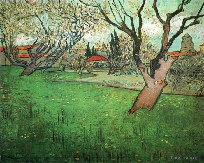 Vincent Willem Van Gogh Peinture à l'huile - Vue d'Arles avec des arbres en fleurs
