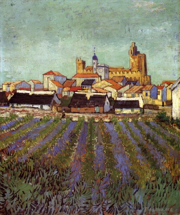 Vincent Willem Van Gogh Peinture à l'huile - Vue des Saintes Maries