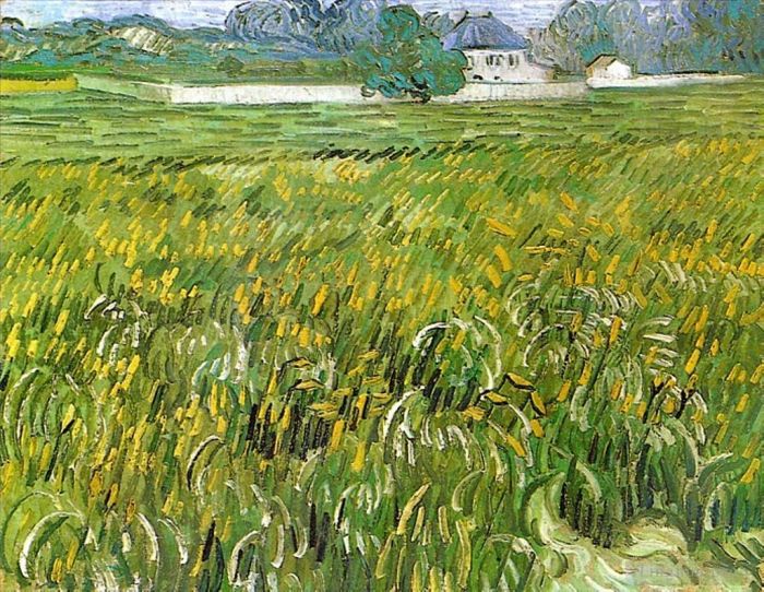 Vincent Willem Van Gogh Peinture à l'huile - Champ de blé à Auvers avec la Maison Blanche