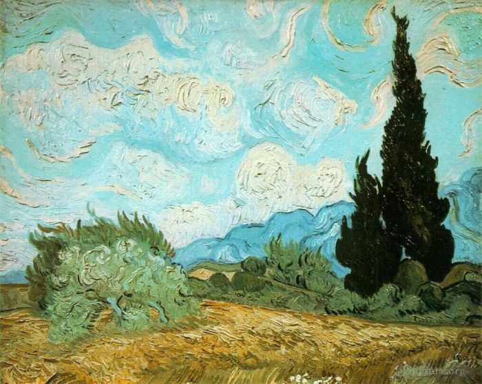 Vincent Willem Van Gogh Peinture à l'huile - Champ de blé avec des cyprès