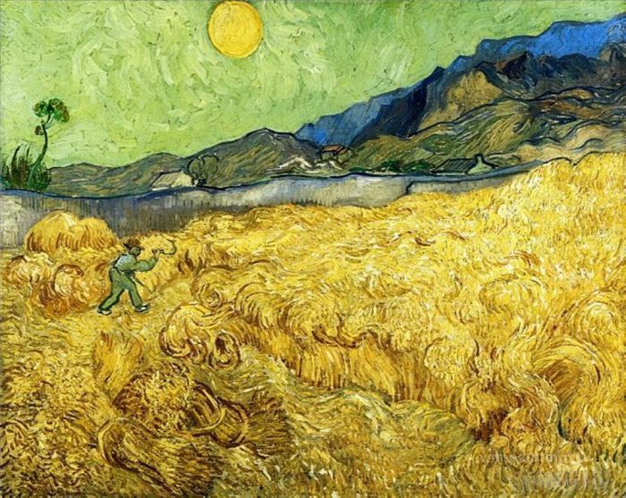 Vincent Willem Van Gogh Peinture à l'huile - Champ de blé avec Reaper et Sun
