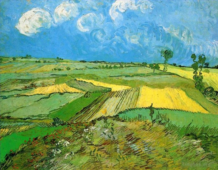 Vincent Willem Van Gogh Peinture à l'huile - Champs de blé à Auvers sous un ciel nuageux