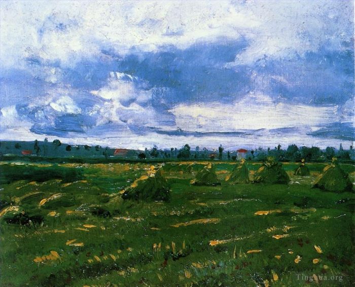 Vincent Willem Van Gogh Peinture à l'huile - Champs de blé avec des piles