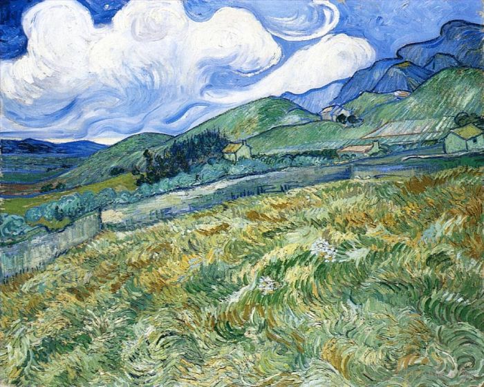 Vincent Willem Van Gogh Peinture à l'huile - Champ de blé avec des montagnes en arrière-plan