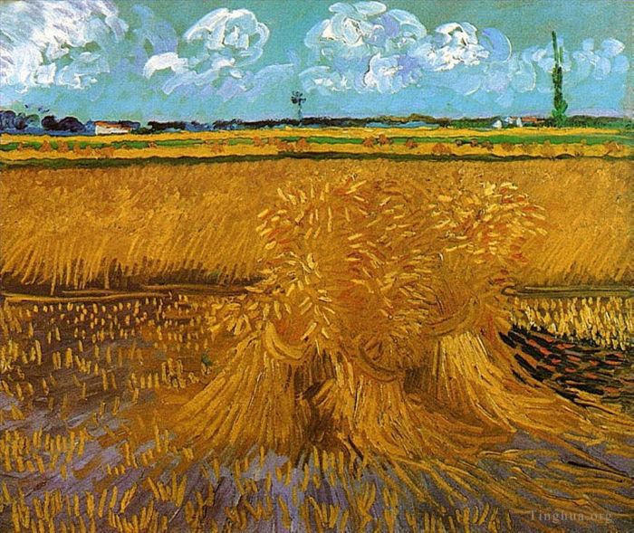 Vincent Willem Van Gogh Peinture à l'huile - Champ de blé avec gerbes