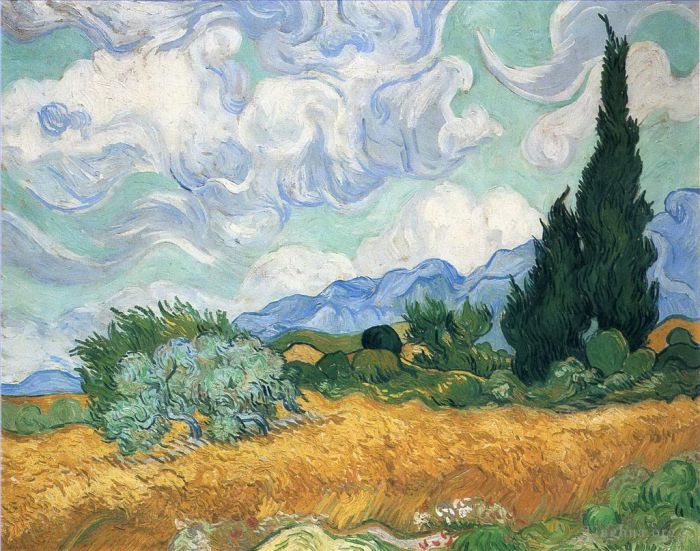 Vincent Willem Van Gogh Peinture à l'huile - Champ de blé avec cyprès