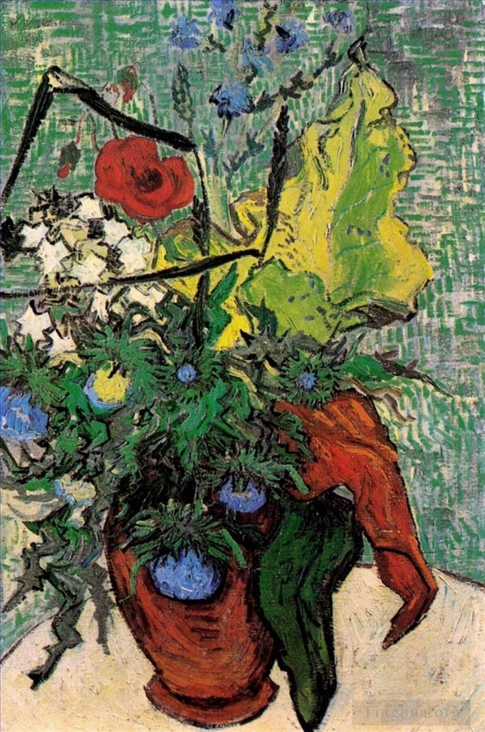 Vincent Willem Van Gogh Peinture à l'huile - Fleurs sauvages et chardons dans un vase