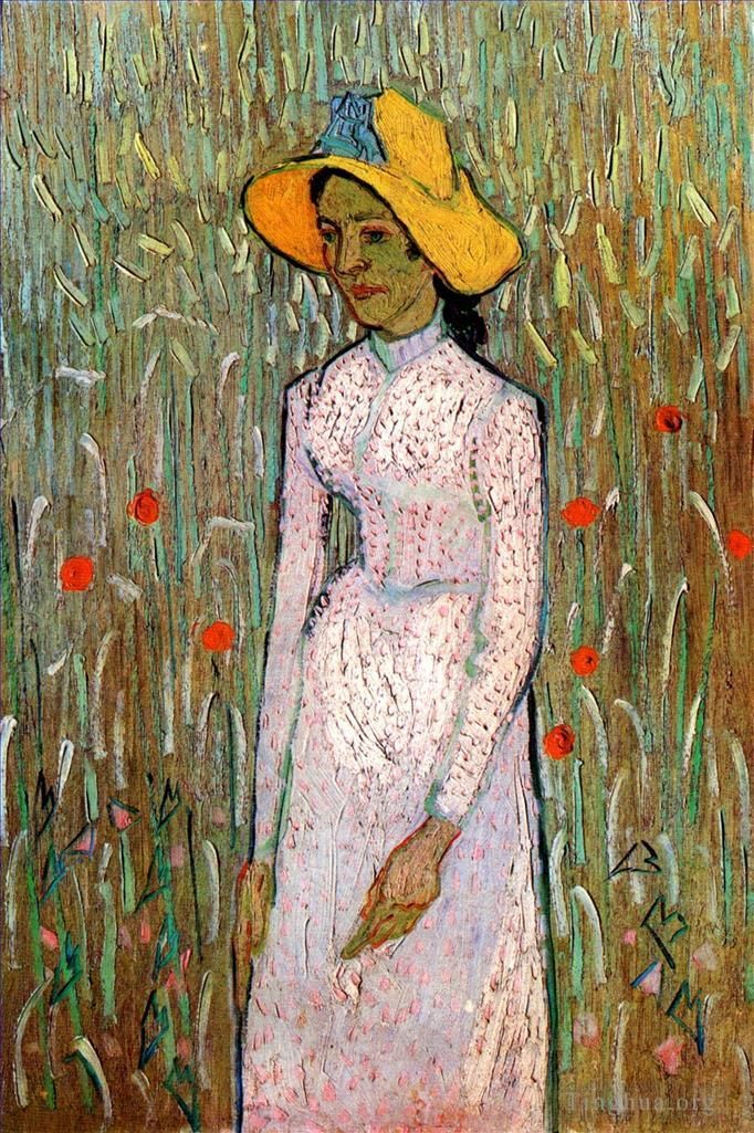 Vincent Willem Van Gogh Peinture à l'huile - Jeune fille debout sur un fond de blé