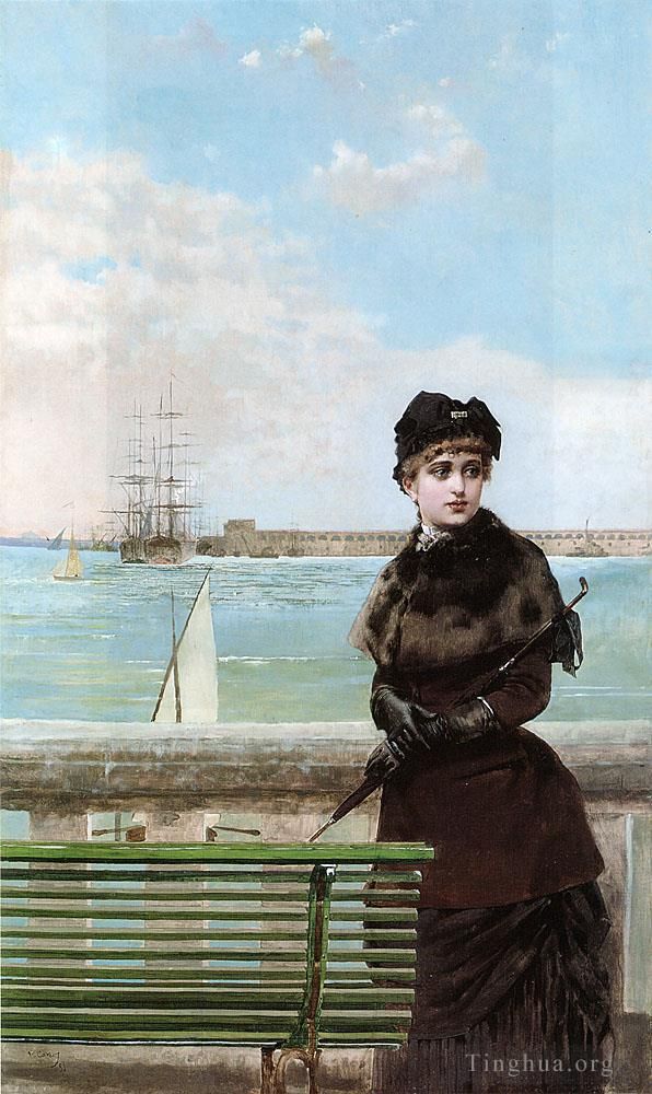 Vittorio Matteo Corcos Peinture à l'huile - Une femme élégante à St Malo