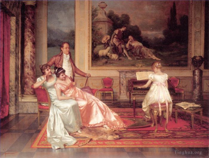 Vittorio Reggianini Peinture à l'huile - Le récital de piano