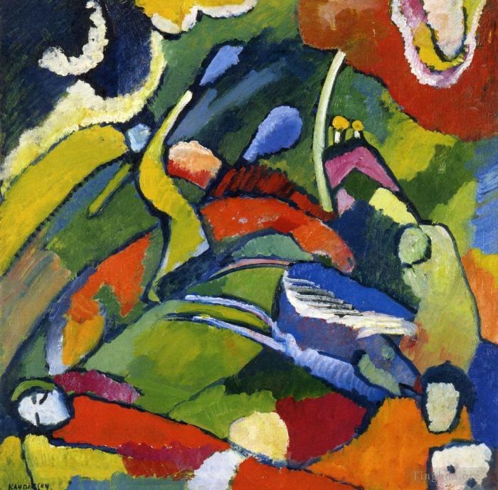 Vassily Kandinsky Peinture à l'huile - Deux cavaliers et personnage allongé