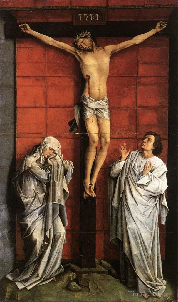 Rogier van der Weyden Peinture à l'huile - Christus en croix avec Marie et saint Jean