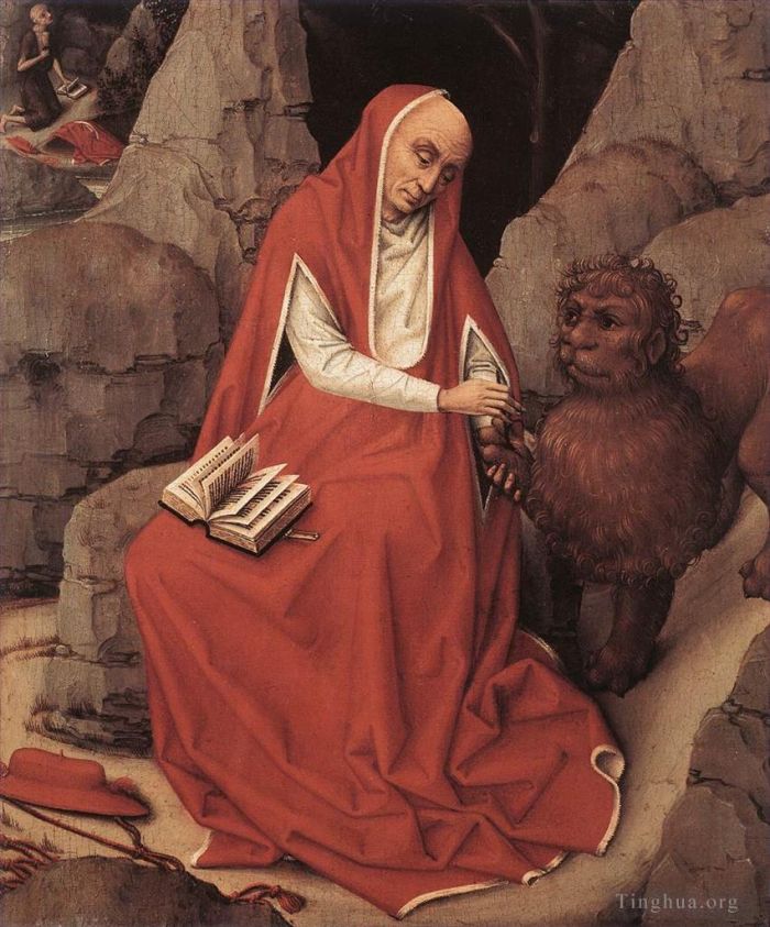 Rogier van der Weyden Peinture à l'huile - Saint Jérôme et le Lion