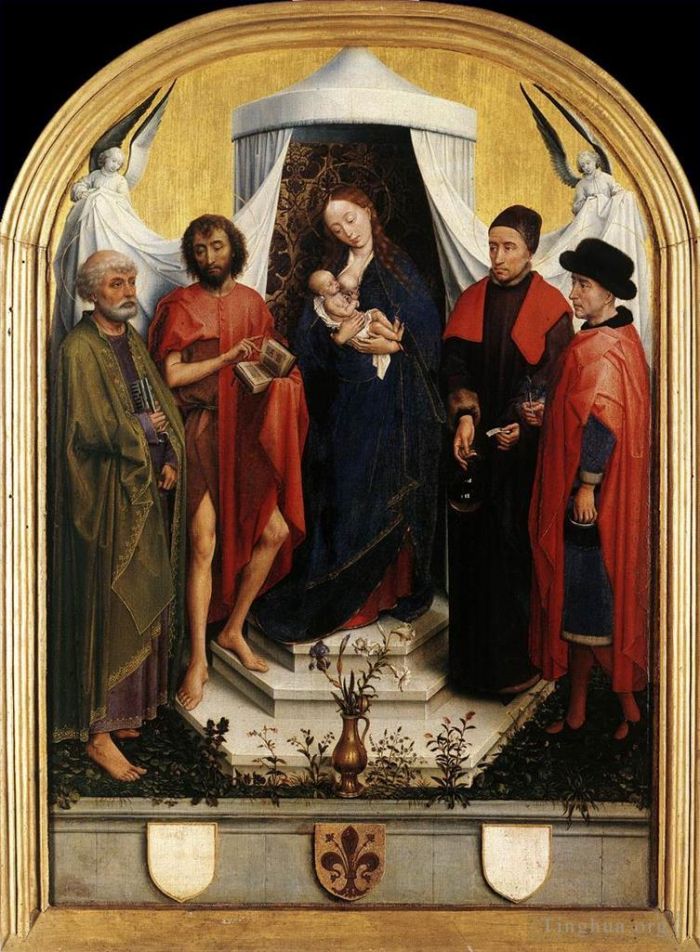Rogier van der Weyden Peinture à l'huile - Vierge à l'Enfant et quatre saints