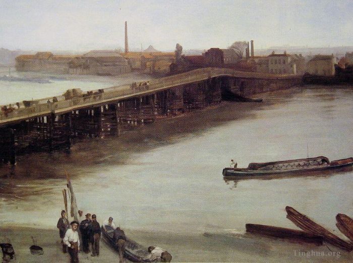 James Abbott McNeill Whistler Peinture à l'huile - Pont Old Battersea marron et argent