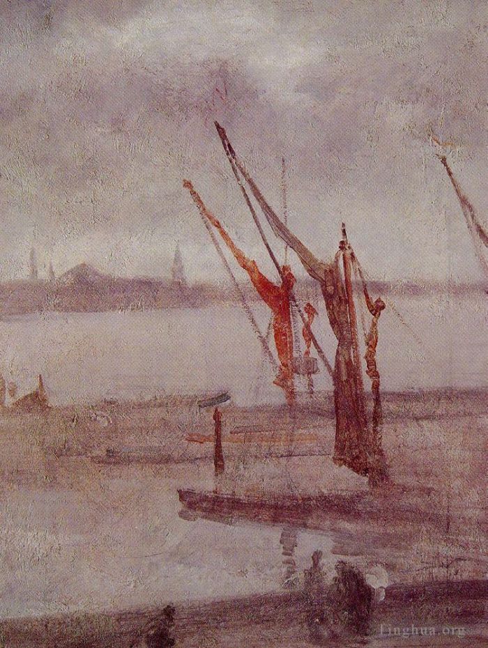 James Abbott McNeill Whistler Peinture à l'huile - Chelsea Wharf Gris et Argent