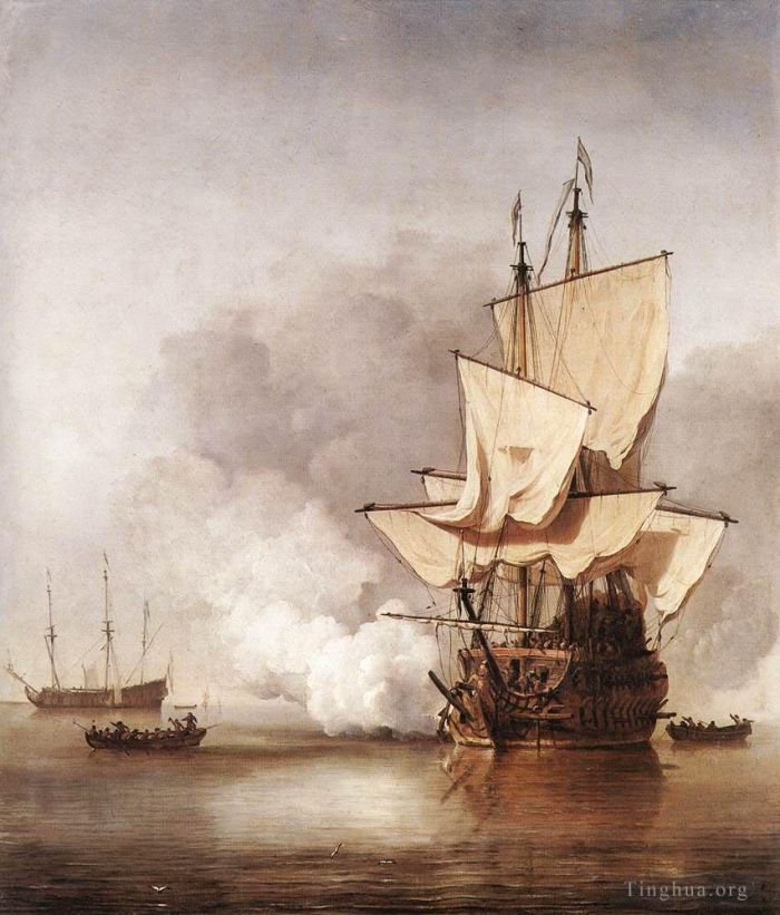 Willem van de Velde the Younger Peinture à l'huile - Le coup de canon