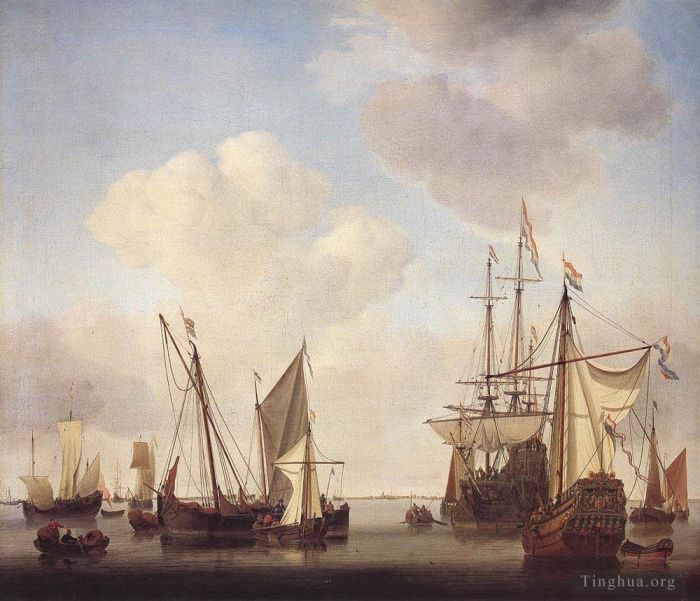Willem van de Velde the Younger Peinture à l'huile - Navires de guerre à Amsterdam