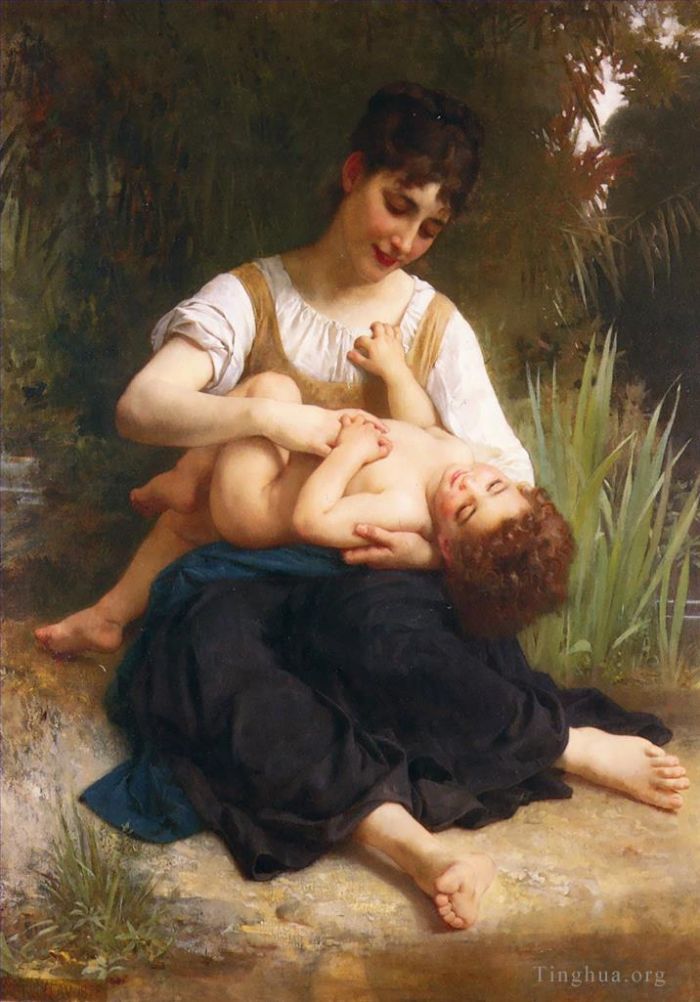 William-Adolphe Bouguereau Peinture à l'huile - Adolphe Juene Fille Et Enfant MiCorps