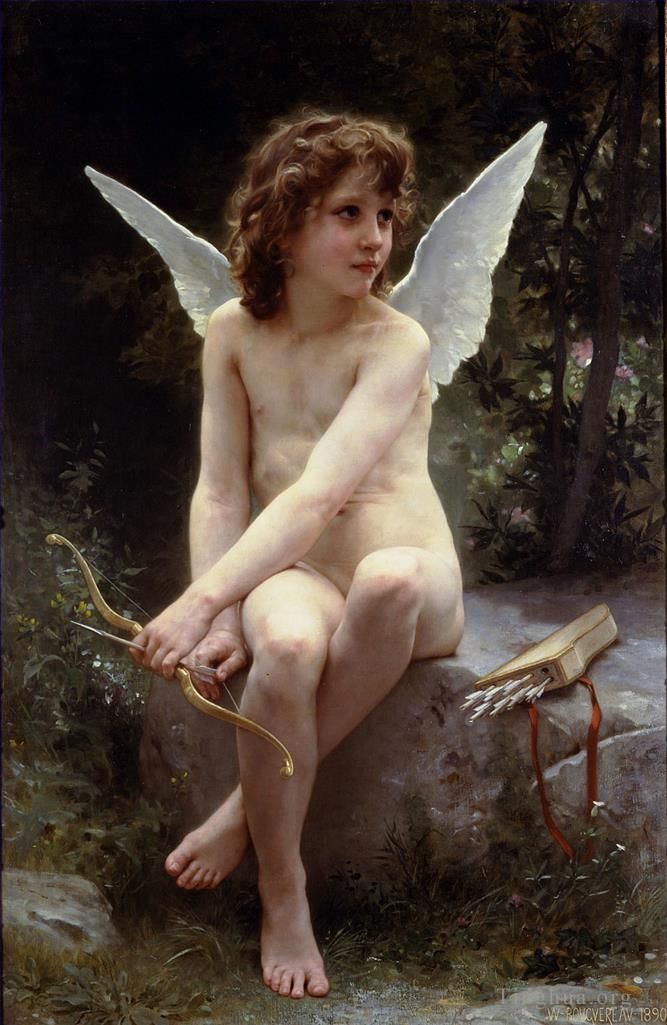 William-Adolphe Bouguereau Peinture à l'huile - Amour à l'affut