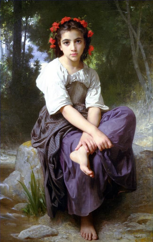 William-Adolphe Bouguereau Peinture à l'huile - Au bord du ruisseau