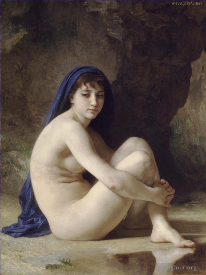 William-Adolphe Bouguereau Peinture à l'huile - Nu assise (Baigneuse accroupie)