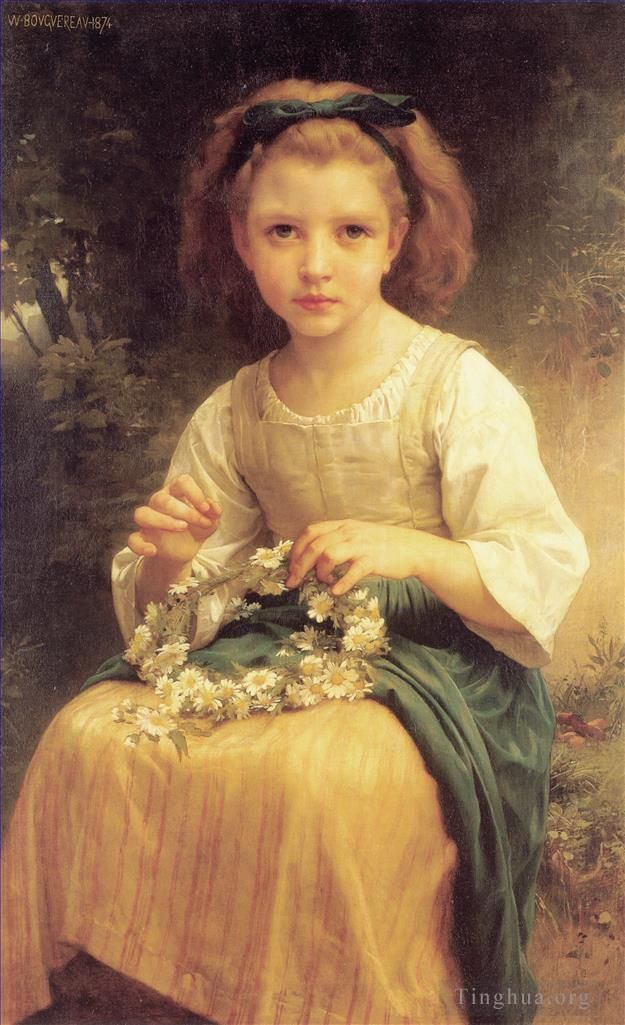 William-Adolphe Bouguereau Peinture à l'huile - Enfant présentant une couronne