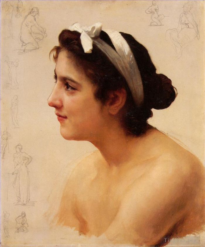 William-Adolphe Bouguereau Peinture à l'huile - Etude d'une femme pour Offrande à l'Amour