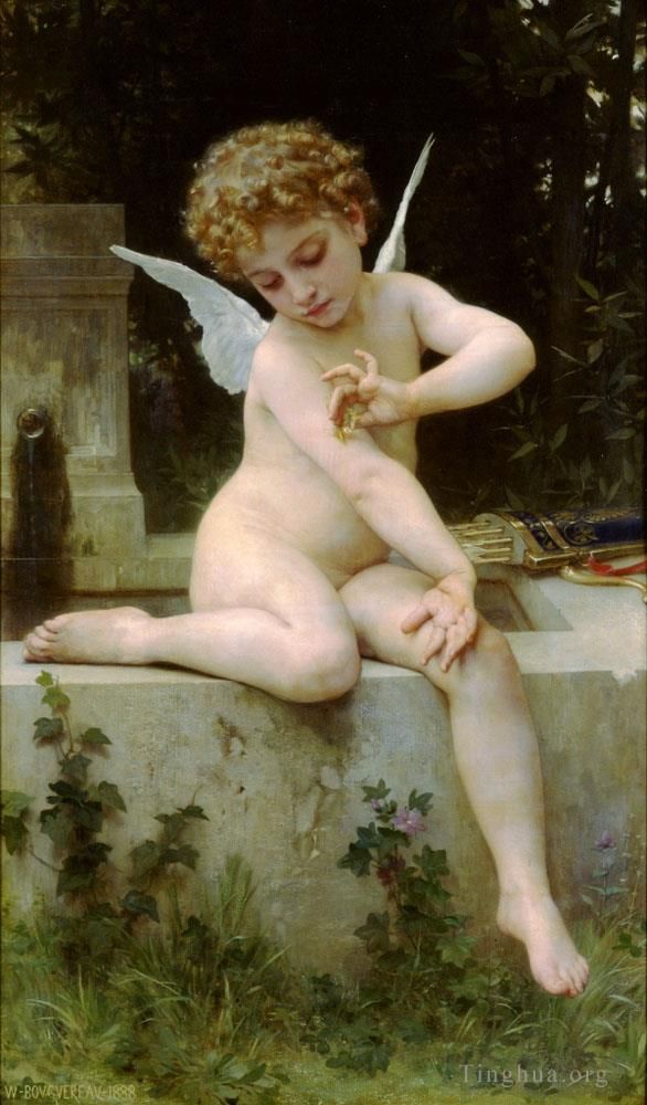 William-Adolphe Bouguereau Peinture à l'huile - L'Amour au papillon