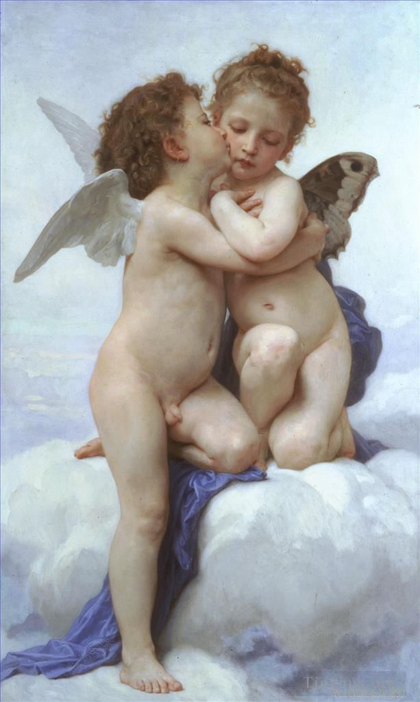 William-Adolphe Bouguereau Peinture à l'huile - L'Amour et Psyché enfants ange
