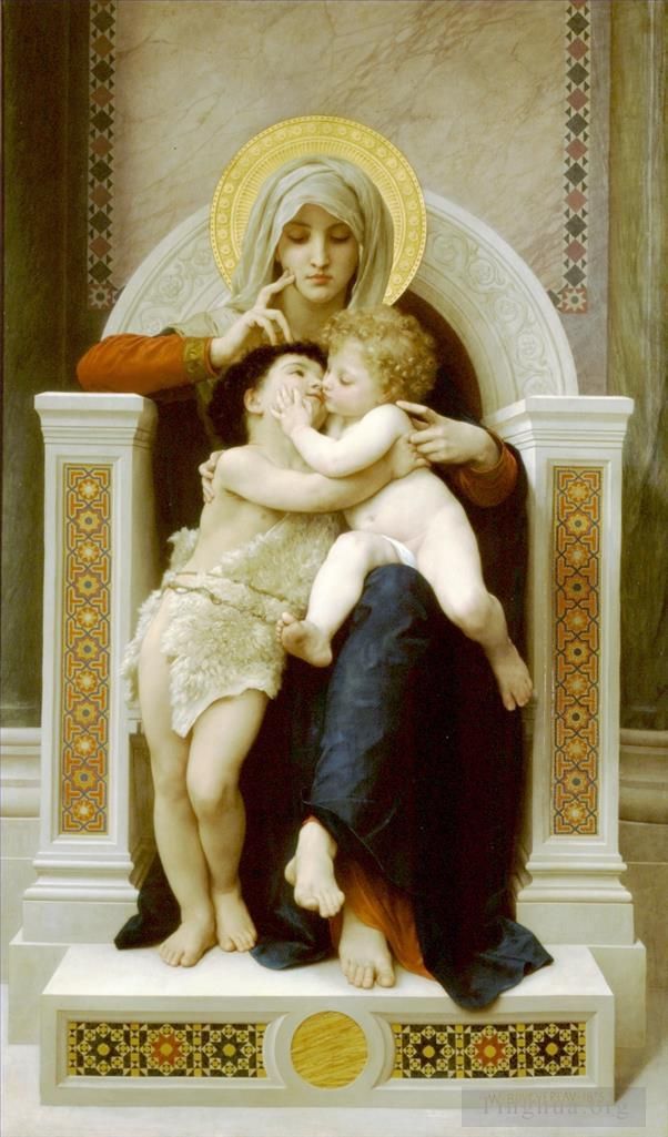 William-Adolphe Bouguereau Peinture à l'huile - La Vierge L'Enfant Jésus et Saint Jean Baptiste