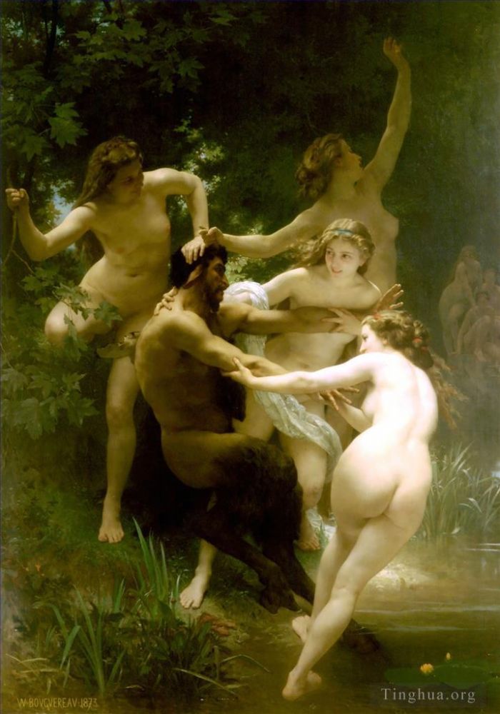 William-Adolphe Bouguereau Peinture à l'huile - Nymphes et satyres
