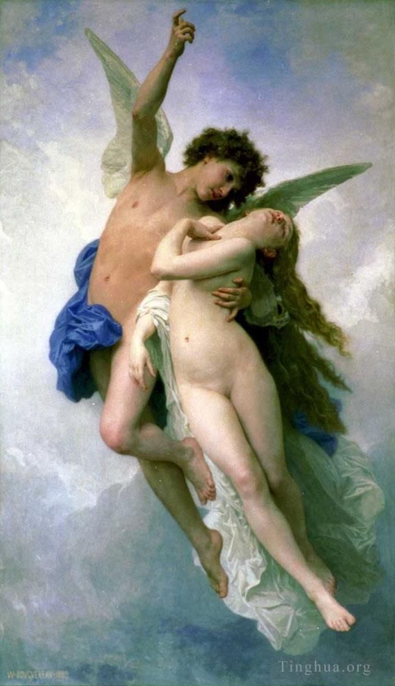 William-Adolphe Bouguereau Peinture à l'huile - Psyché et L'Amour
