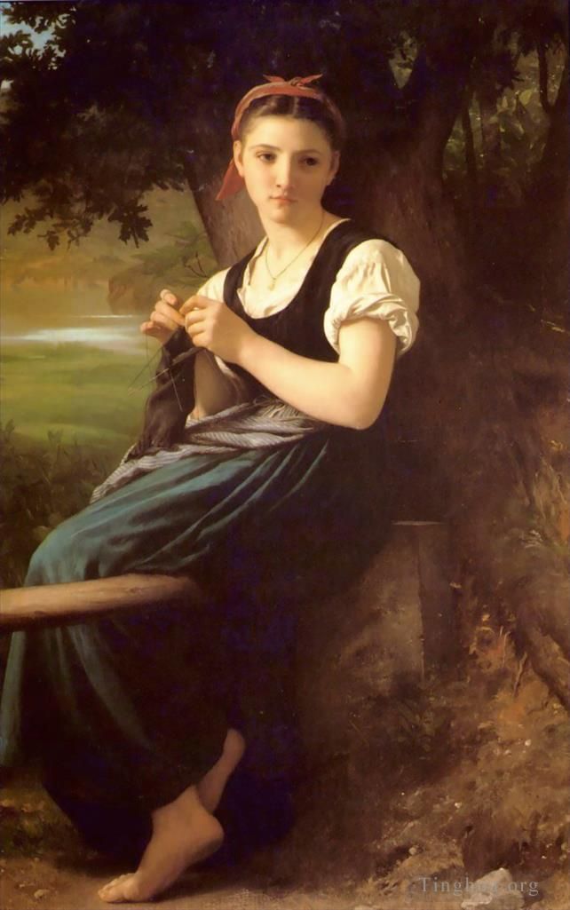 William-Adolphe Bouguereau Peinture à l'huile - La Couseuse