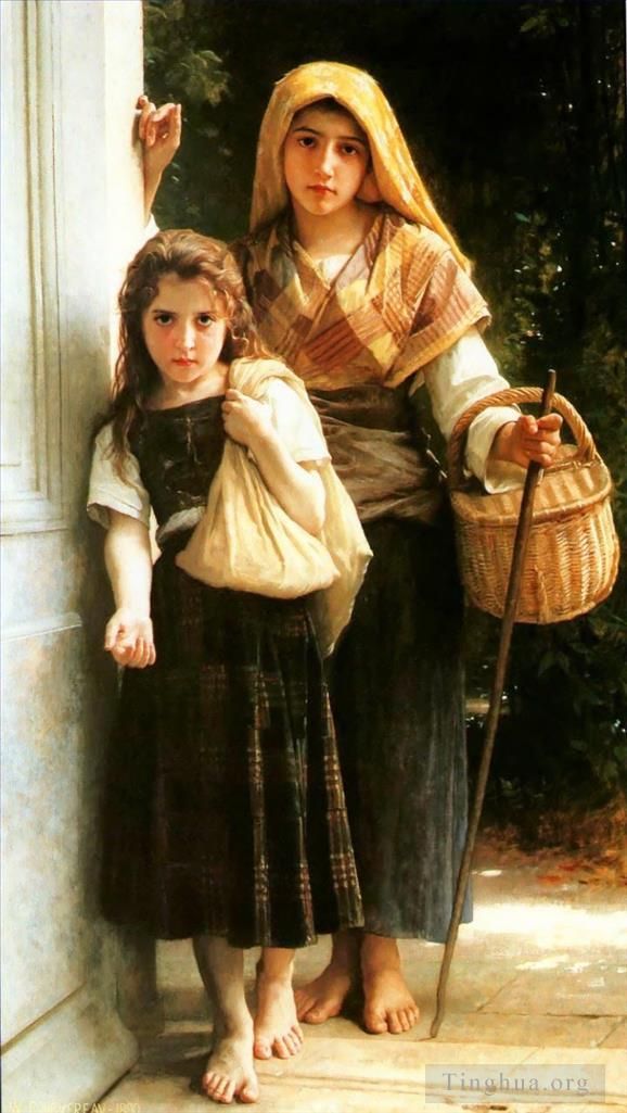 William-Adolphe Bouguereau Peinture à l'huile - Petites mendiantes