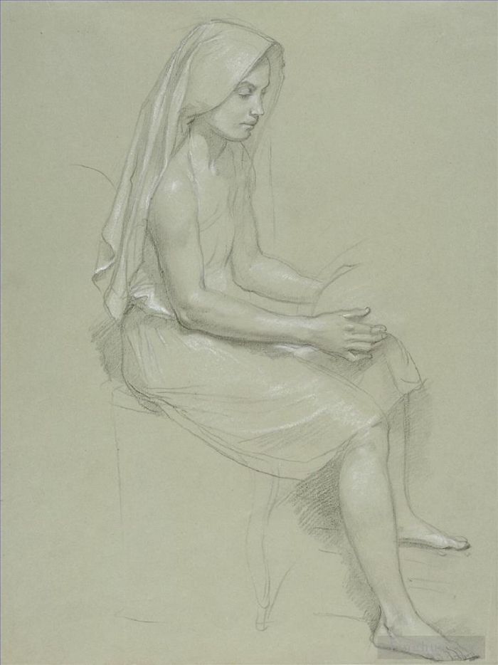 William-Adolphe Bouguereau Types de peintures - Etude d'une figure féminine assise et voilée
