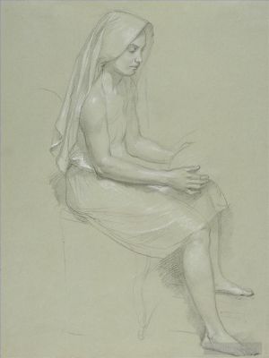 William-Adolphe Bouguereau œuvres - Etude d'une figure féminine assise et voilée