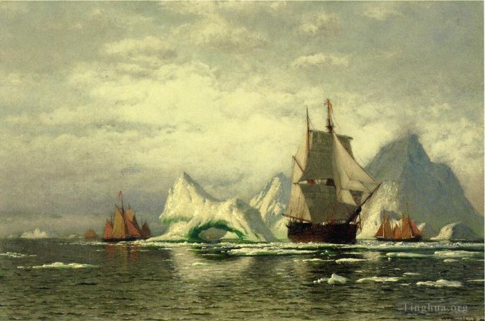William Bradford Peinture à l'huile - Arctic Whaler rentre chez lui parmi les icebergs