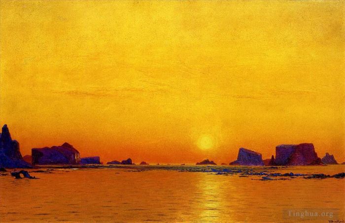 William Bradford Peinture à l'huile - Flottes de glace sous le paysage marin du soleil de minuit