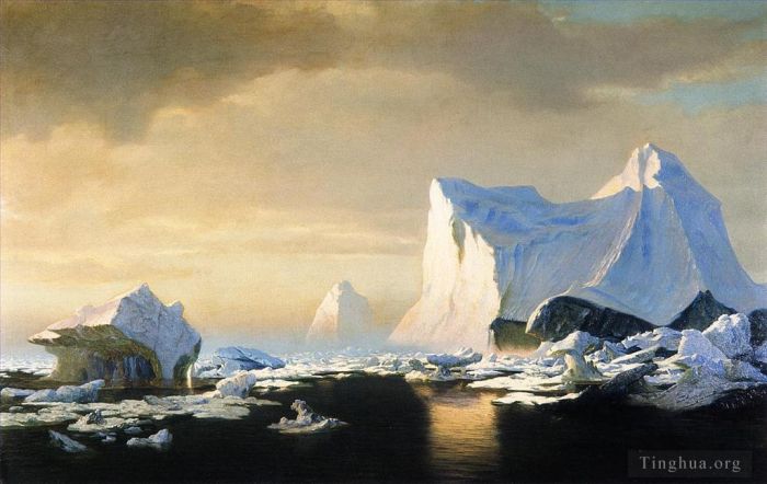 William Bradford Peinture à l'huile - Icebergs dans le paysage marin de l'Arctique 188