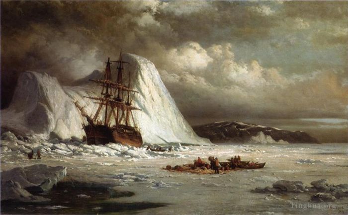 William Bradford Peinture à l'huile - Navire bloqué par les glaces