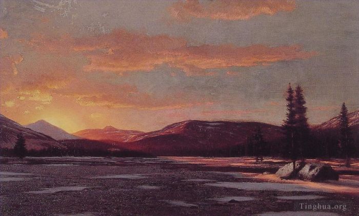 William Bradford Peinture à l'huile - Paysage marin au coucher du soleil d'hiver