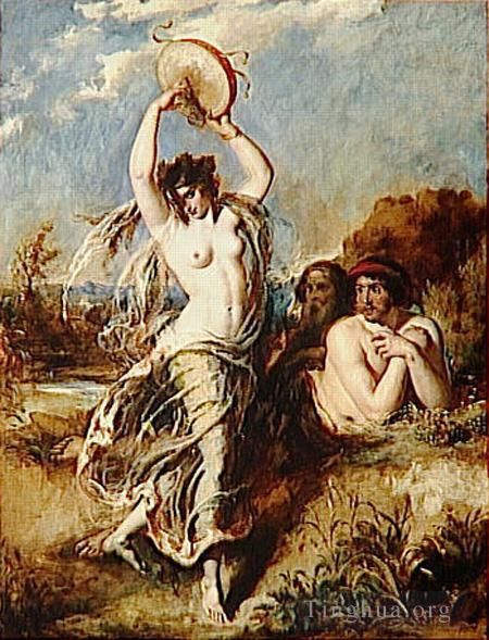 William Etty Peinture à l'huile - Bacchante jouant du tambourin