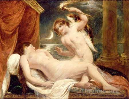 William Etty Peinture à l'huile - Cupidon et Psyché