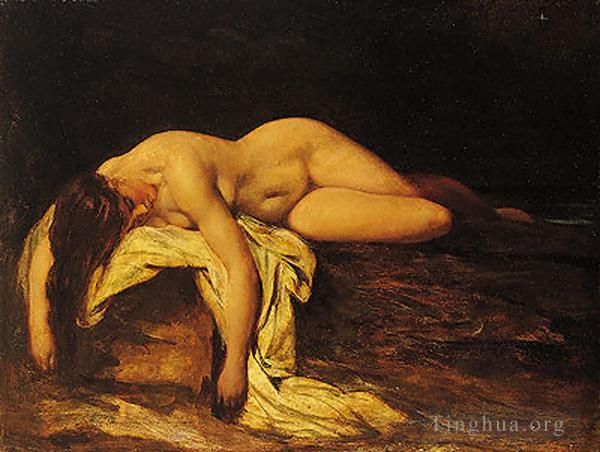William Etty Peinture à l'huile - Femme nue endormie