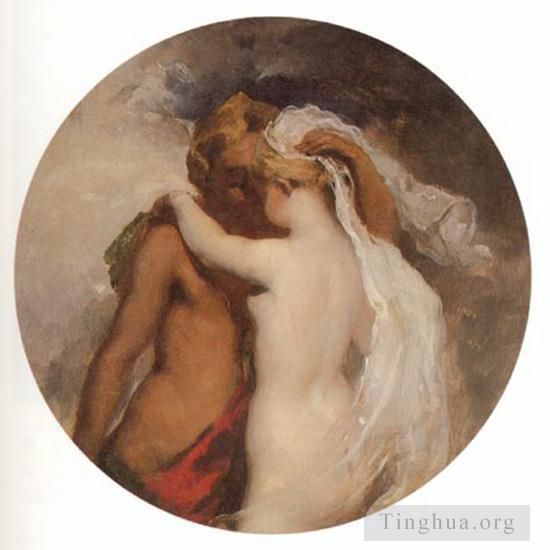 William Etty Peinture à l'huile - Nymphe et Satyre