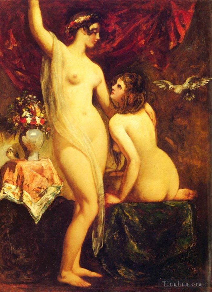 William Etty Peinture à l'huile - Deux nus dans un intérieur