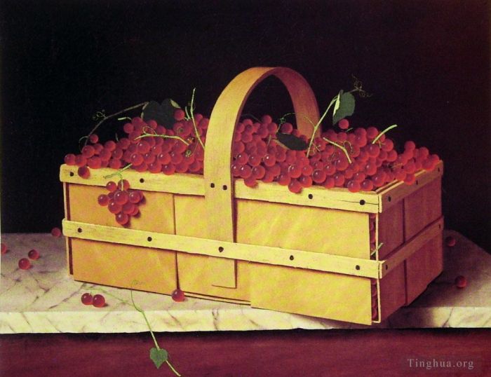 William Michael Harnet Peinture à l'huile - Un panier en bois de raisins Catawba