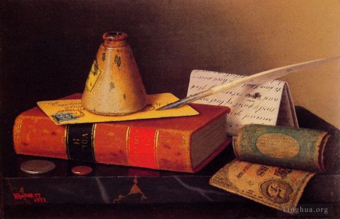 William Michael Harnet Peinture à l'huile - Table à écrire Nature Morte