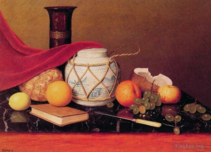 William Michael Harnet Peinture à l'huile - Nature morte au pot de gingembre